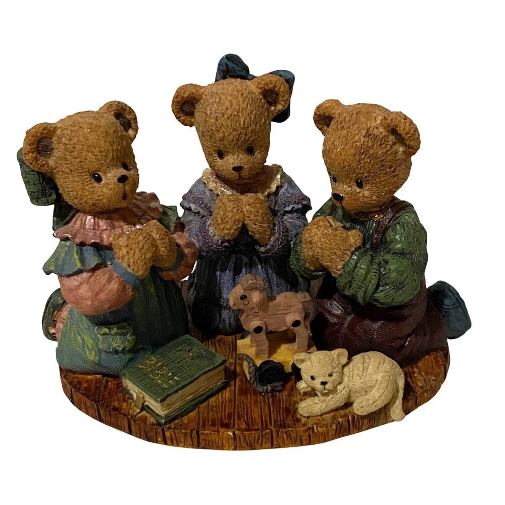 Vintage 90s Young Berry Hill Bears Worshiping Family Figurine‎ Christian Ceramic